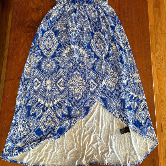 Felicity & Coco Strapless Faux Wrap Dress Blue and White Print Size Medium P - Picture 6 of 13